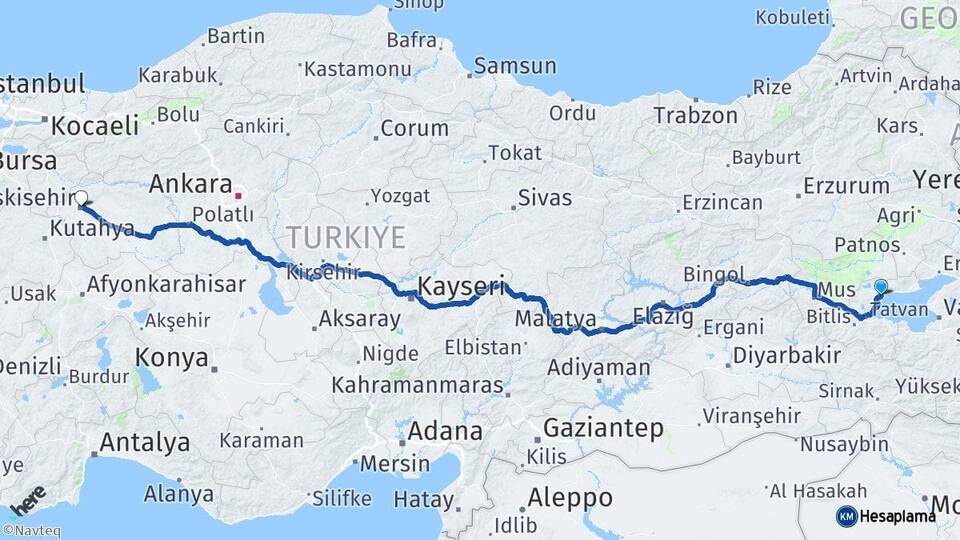 Bitlis Ahlat Eskişehir Arası Kaç Km - Yol Haritası