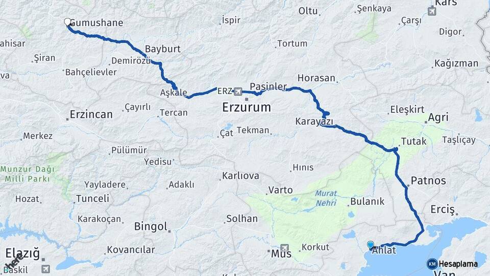 Bitlis Ahlat Gümüşhane Arası Kaç Km - Yol Haritası