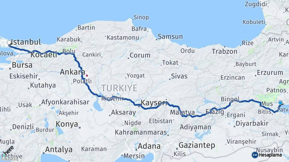 Bitlis Ahlat İstanbul Arası Kaç Km - Yol Haritası
