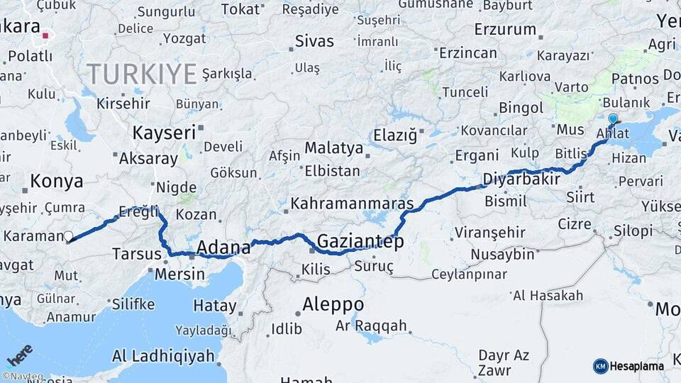 Bitlis Ahlat Karaman Arası Kaç Km - Yol Haritası