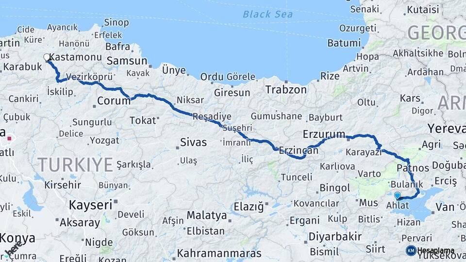 Bitlis Ahlat Kastamonu Arası Kaç Km - Yol Haritası