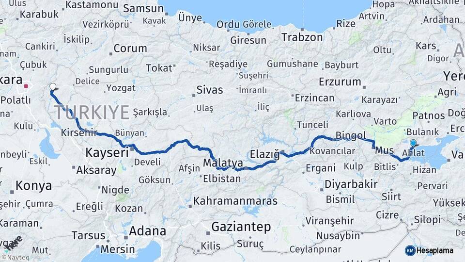 Bitlis Ahlat Kırıkkale Arası Kaç Km - Yol Haritası