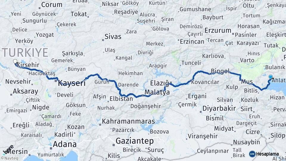 Bitlis Ahlat Kırşehir Arası Kaç Km - Yol Haritası