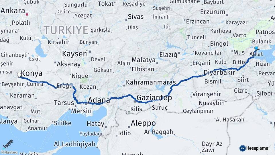 Bitlis Ahlat Konya Arası Kaç Km - Yol Haritası