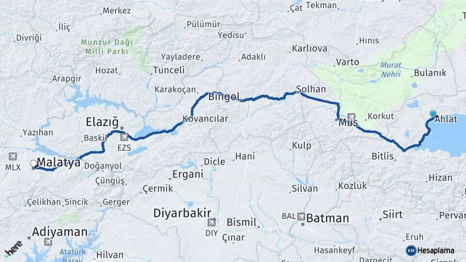 Bitlis Ahlat Malatya Arası Kaç Km - Yol Haritası