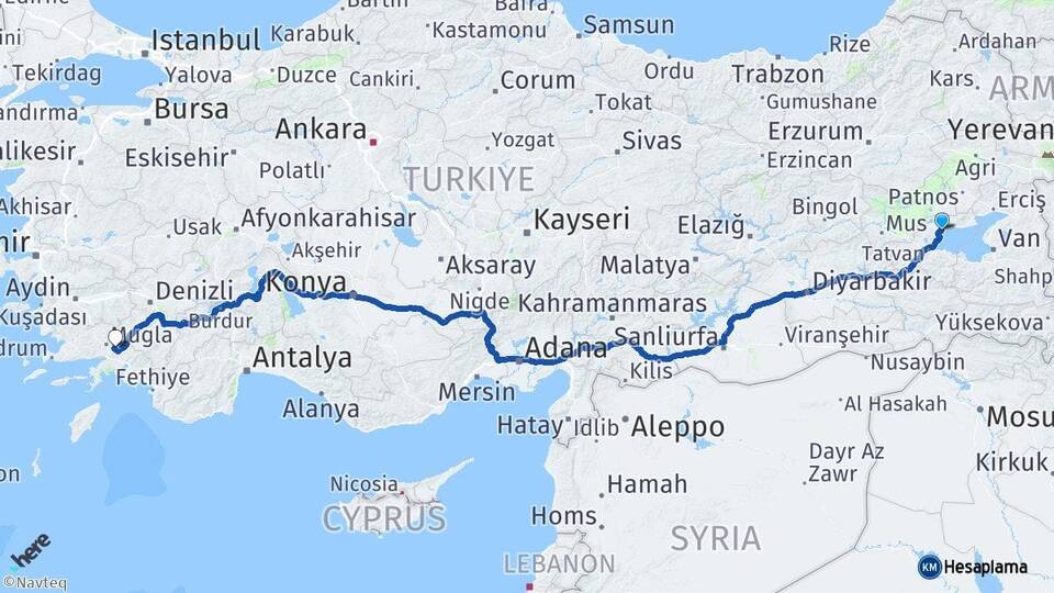 Bitlis Ahlat Muğla Arası Kaç Km - Yol Haritası