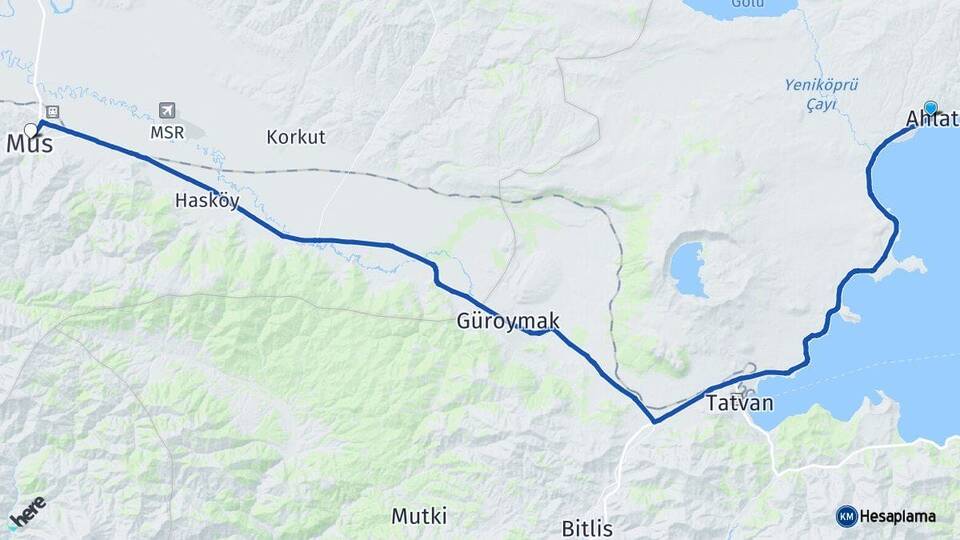 Bitlis Ahlat Muş Arası Kaç Km - Yol Haritası