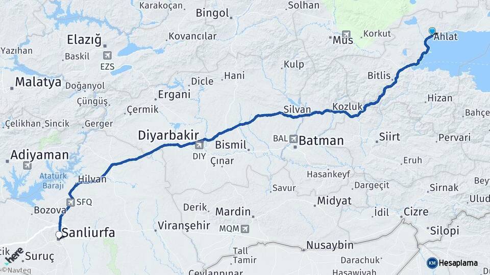 Bitlis Ahlat Şanlıurfa Arası Kaç Km - Yol Haritası