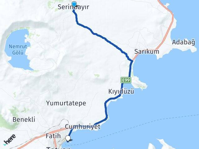 Serinbayır Tatvan İskelesi Arası Kaç Km - Yol Tarifi