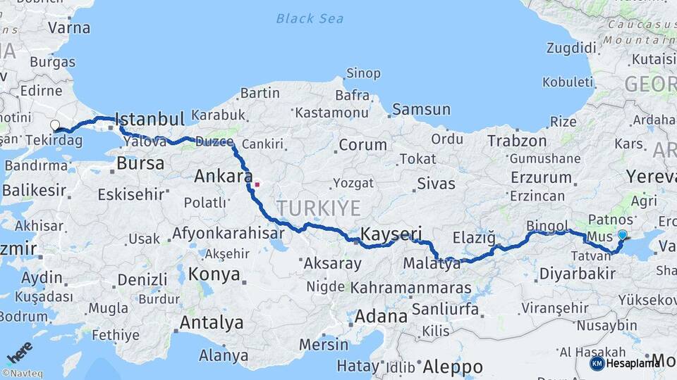 Bitlis Ahlat Tekirdağ Arası Kaç Km - Yol Haritası