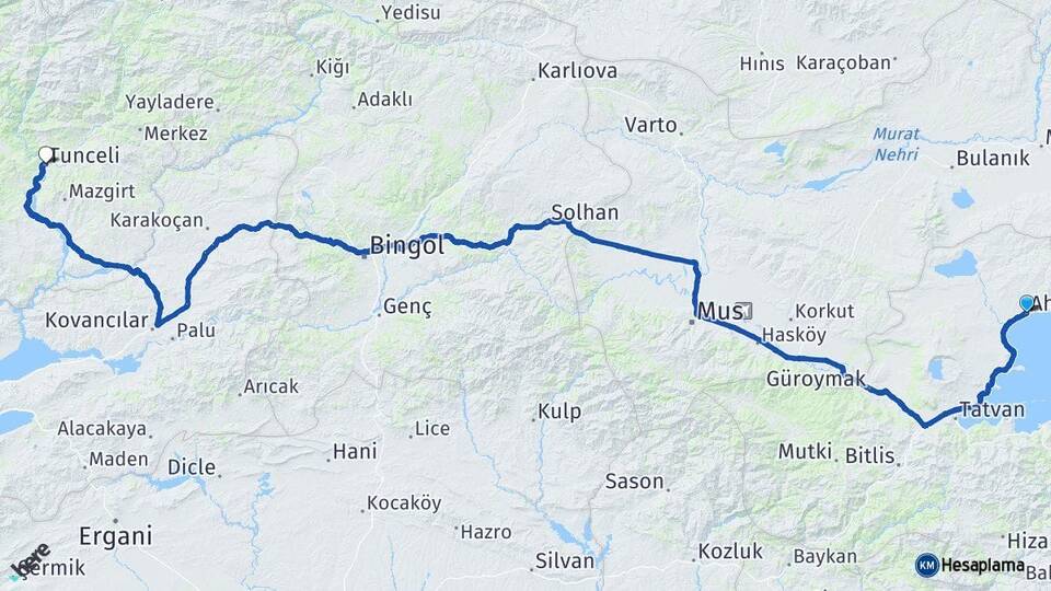 Bitlis Ahlat Tunceli Arası Kaç Km - Yol Haritası