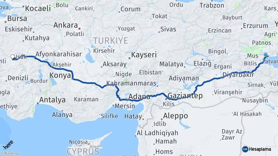 Bitlis Ahlat Uşak Arası Kaç Km - Yol Haritası