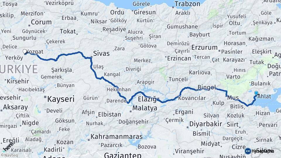 Bitlis Ahlat Yozgat Arası Kaç Km - Yol Haritası