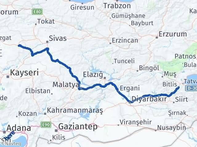 Bitlis Akdağmadeni Yozgat Arası Kaç Km - Yol Haritası