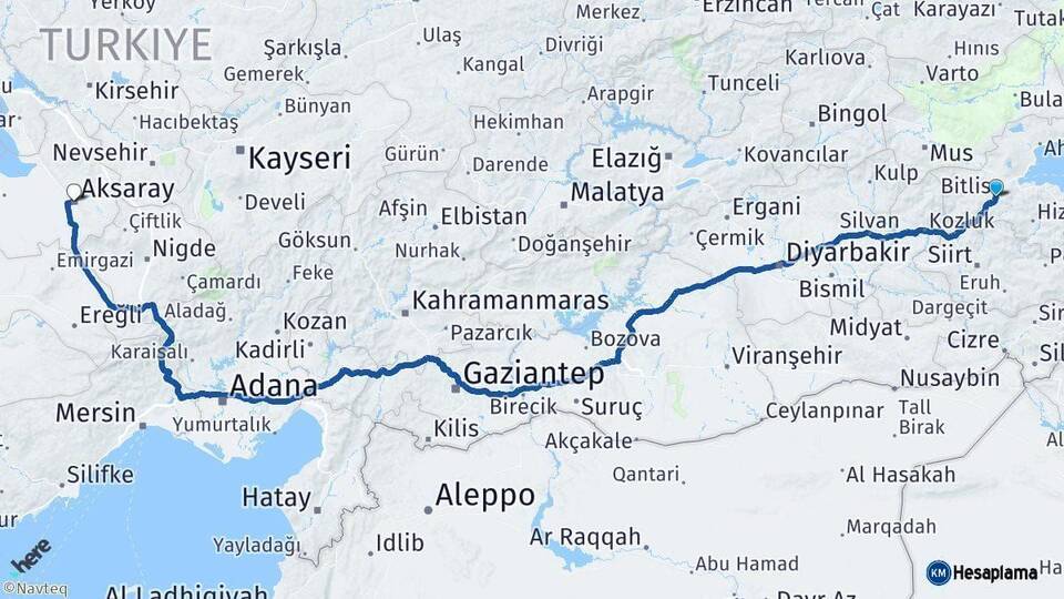 Bitlis Aksaray Arası Kaç Km - Yol Haritası