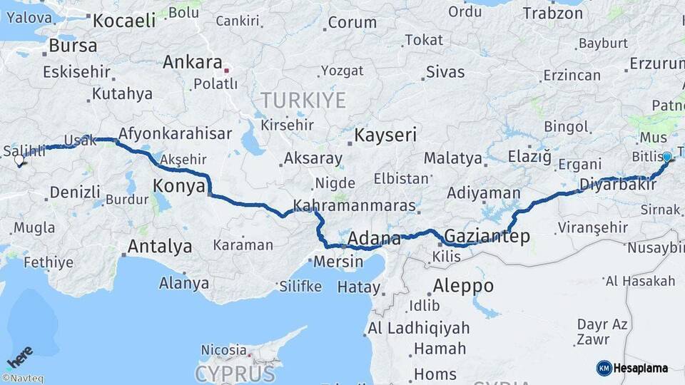 Bitlis Alaşehir Manisa Arası Kaç Km - Yol Haritası