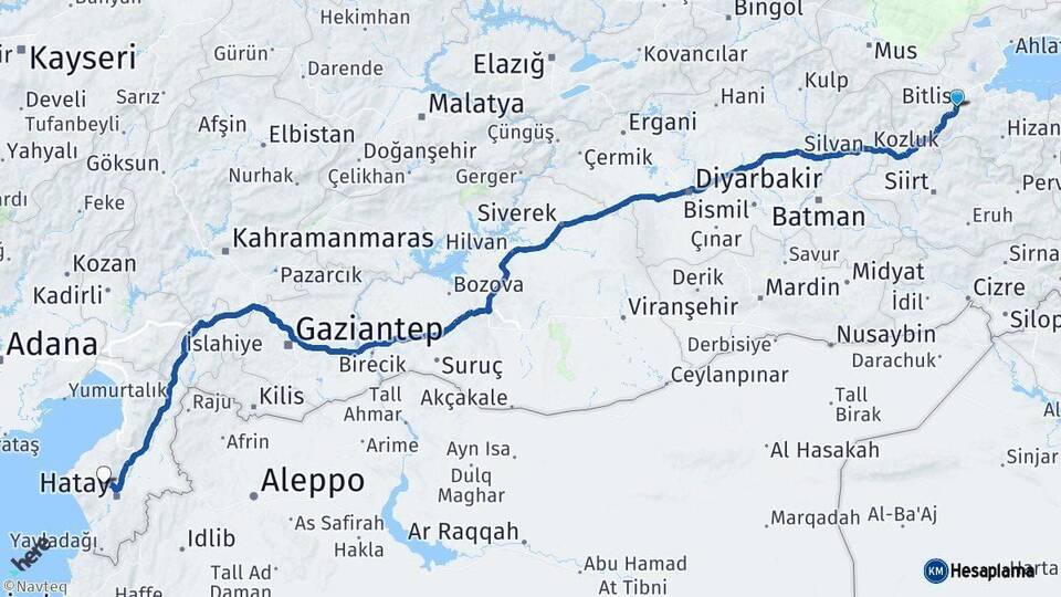 Bitlis Antakya Hatay Arası Kaç Km - Yol Haritası