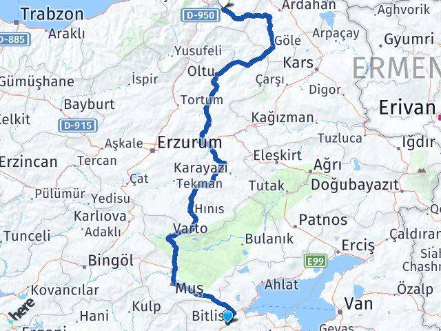 Bitlis Ardanuç Artvin Arası Kaç Km - Yol Haritası