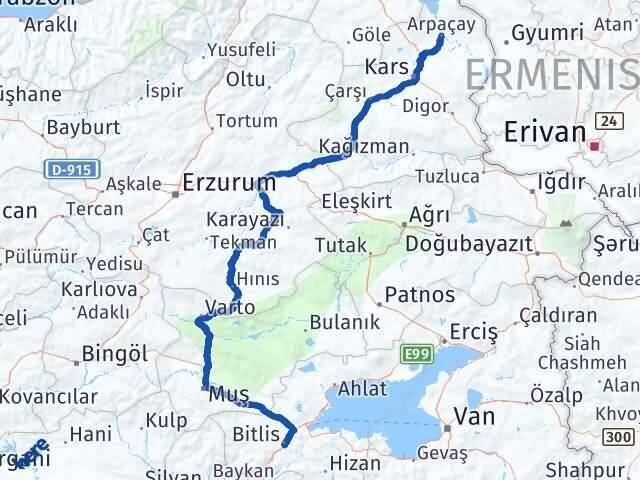 Bitlis Arpaçay Kars Arası Kaç Km - Yol Haritası