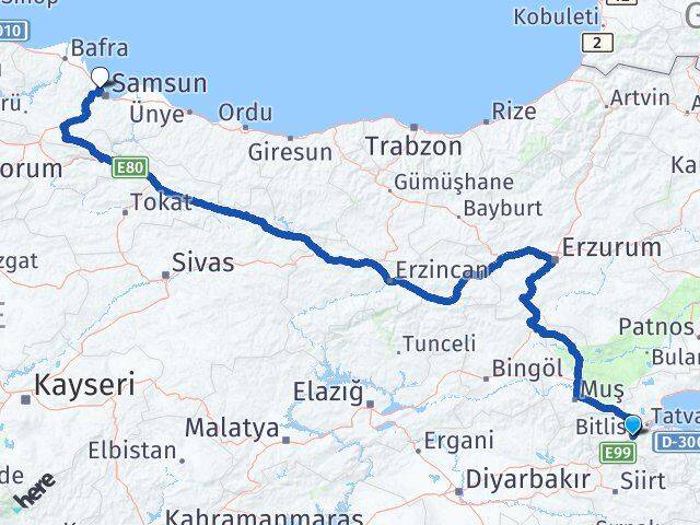 Bitlis Atakum Samsun Arası Kaç Km - Yol Haritası