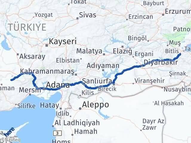 Bitlis Ayrancı Karaman Arası Kaç Km - Yol Haritası