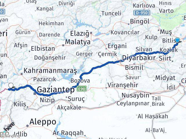 Bitlis Bahçe Osmaniye Arası Kaç Km - Yol Haritası