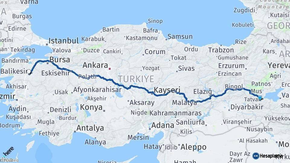 Bitlis Balıkesir Arası Kaç Km - Yol Haritası