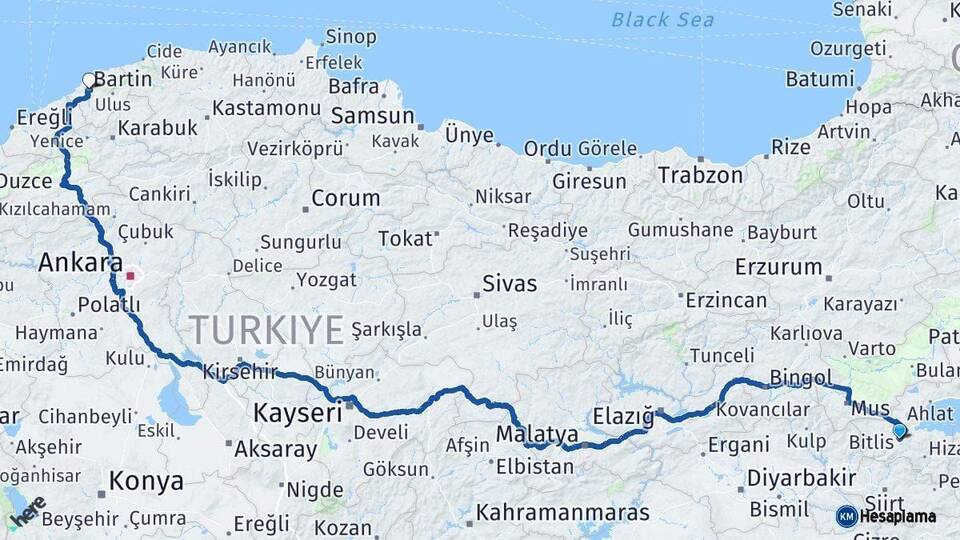 Bitlis Bartın Arası Kaç Km - Yol Haritası
