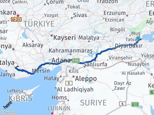 Bitlis Başyayla Karaman Arası Kaç Km - Yol Haritası