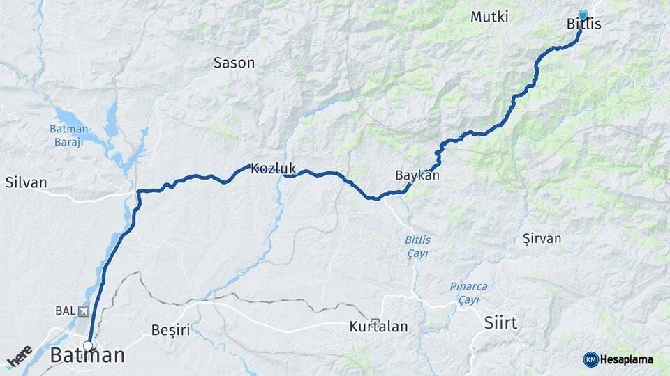 Bitlis Batman Arası Kaç Km - Yol Haritası