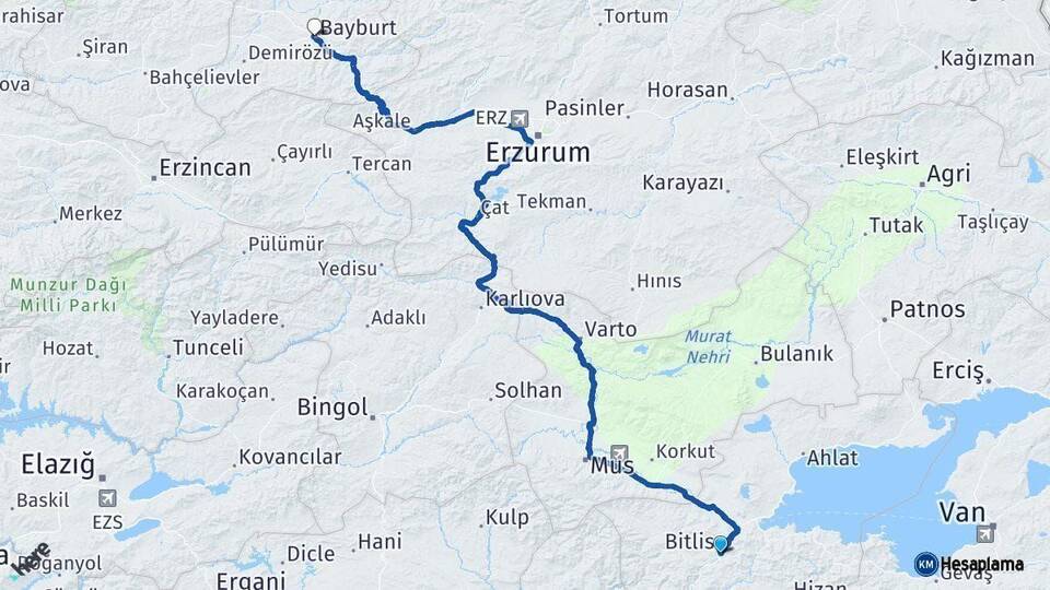 Bitlis Bayburt Arası Kaç Km - Yol Haritası