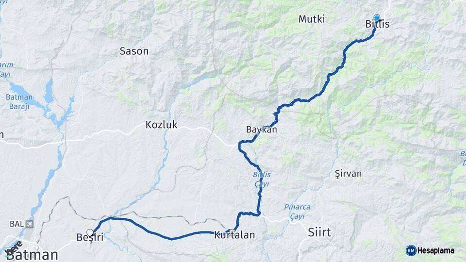 Bitlis Beşiri Batman Arası Kaç Km - Yol Haritası