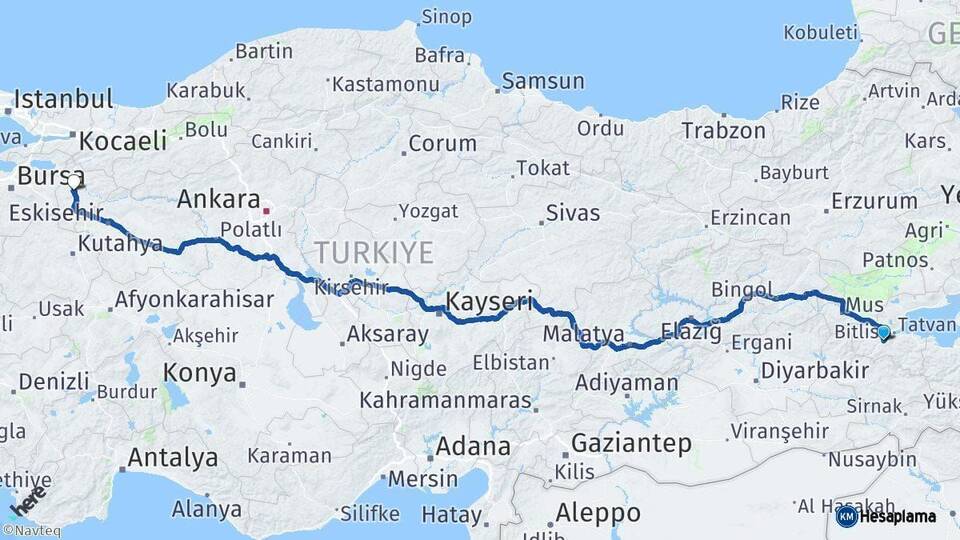 Bitlis Bilecik Arası Kaç Km - Yol Haritası