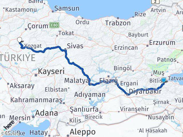 Bitlis Boğazkale Çorum Arası Kaç Km - Yol Haritası