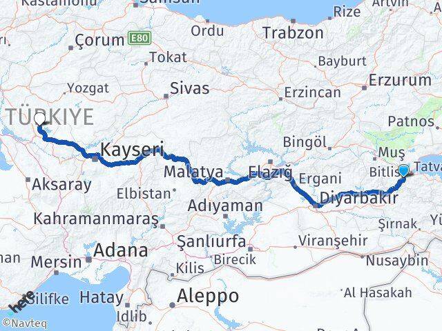 Bitlis Boztepe Kırşehir Arası Kaç Km - Yol Haritası