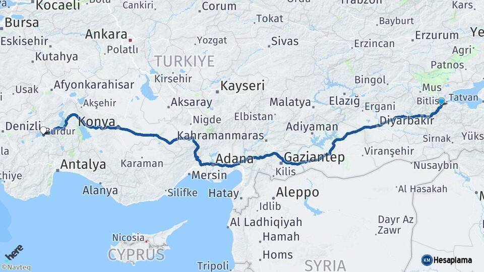 Bitlis Burdur Arası Kaç Km - Yol Haritası