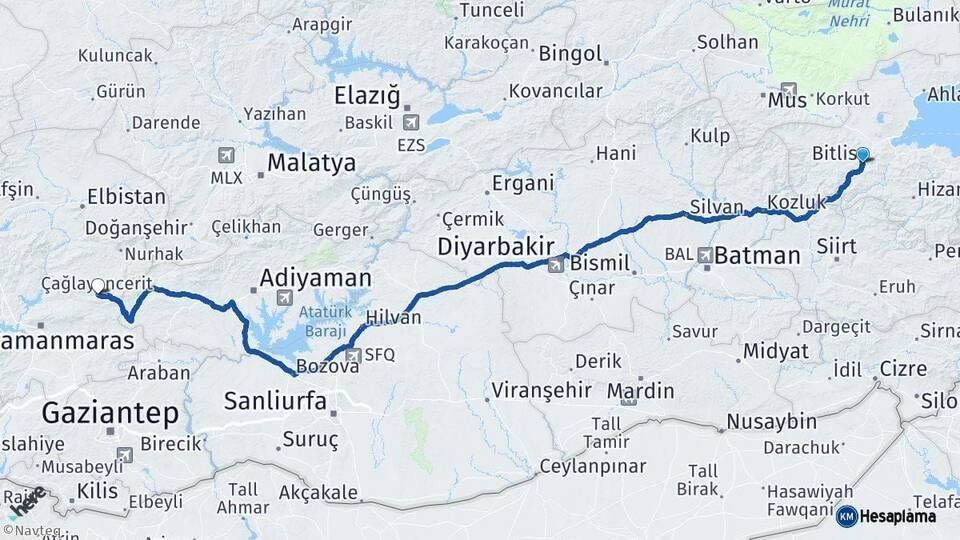Bitlis Çağlayancerit Arası Kaç Km - Yol Tarifi