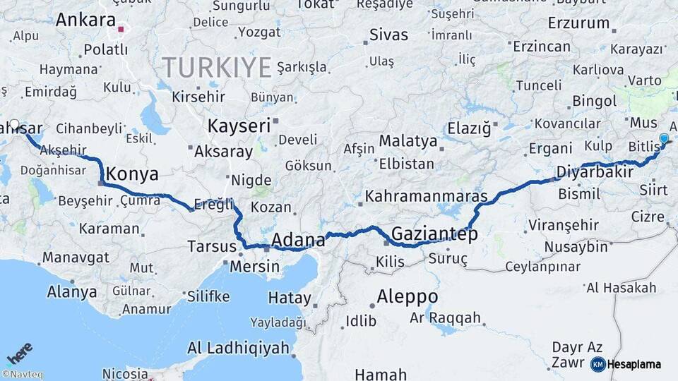 Bitlis Çay Afyonkarahisar Arası Kaç Km - Yol Haritası