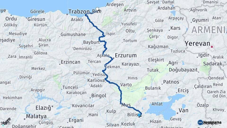 Bitlis Çayeli Rize Arası Kaç Km - Yol Haritası
