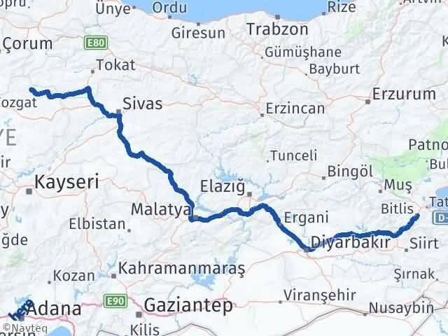Bitlis Çekerek Yozgat Arası Kaç Km - Yol Haritası