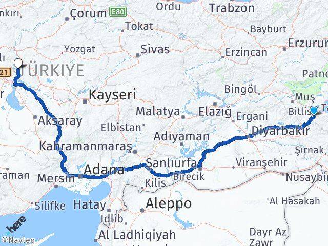 Bitlis Çelebi Kırıkkale Arası Kaç Km - Yol Haritası