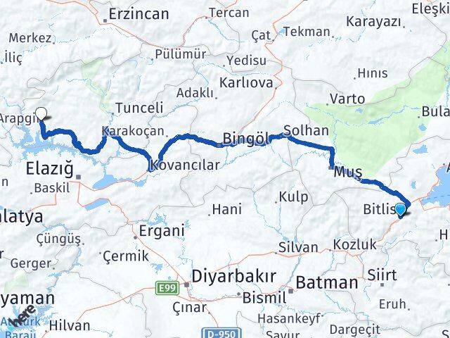 Bitlis Çemişgezek Tunceli Arası Kaç Km - Yol Haritası
