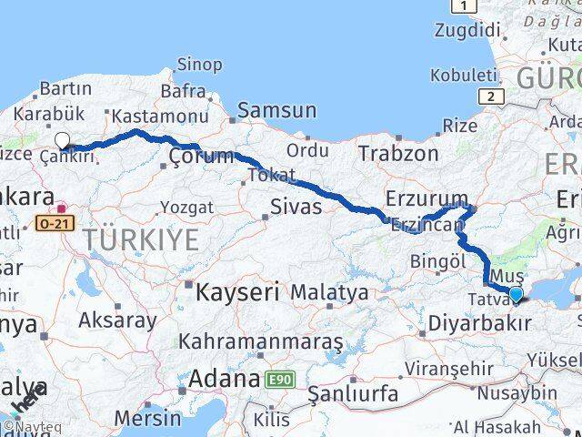 Bitlis Çerkeş Çankırı Arası Kaç Km - Yol Haritası