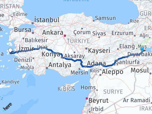 Bitlis Çeşme İzmir Arası Kaç Km - Yol Haritası