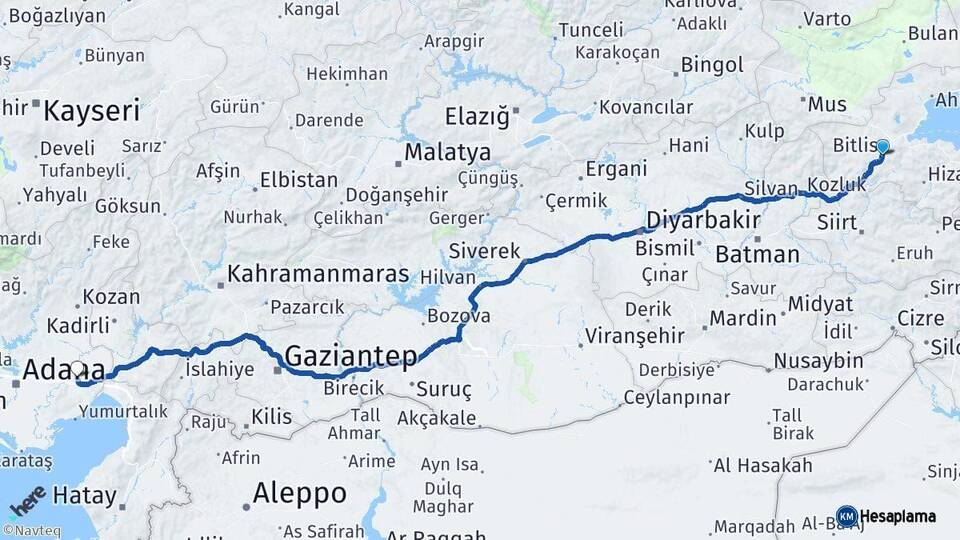 Bitlis Ceyhan Adana Arası Kaç Km - Yol Haritası