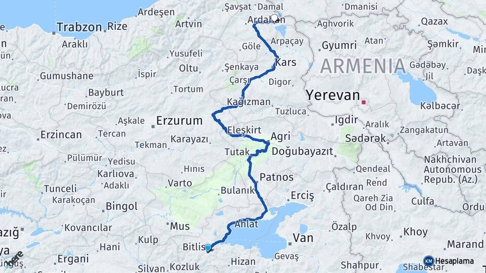 Bitlis Çıldır Ardahan Arası Kaç Km - Yol Haritası