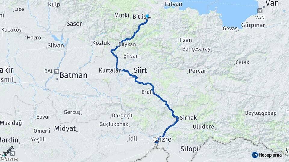 Bitlis Cizre Şırnak Arası Kaç Km - Yol Haritası