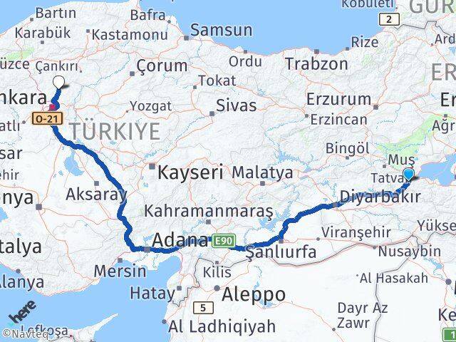 Bitlis Çubuk Ankara Arası Kaç Km - Yol Haritası