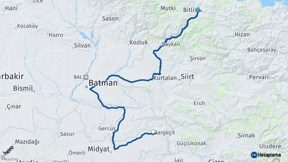 Bitlis Dargeçit Mardin Arası Kaç Km - Yol Haritası