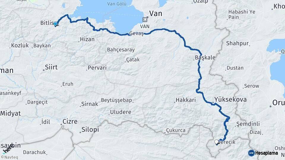 Bitlis Derecik Hakkari Arası Kaç Km - Yol Haritası